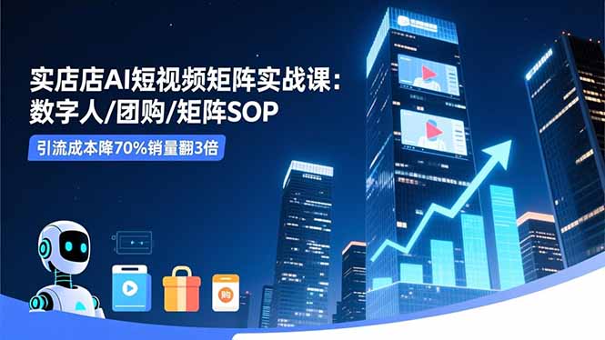 实体店AI短视频矩阵实战课:数字人/团购/矩阵SOP,引流成本降70%销量翻3倍-八百库